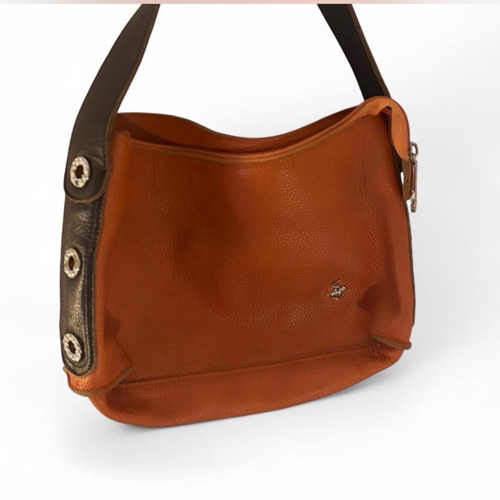 Classic polo Leather Shoulder Bag in Cognac Orange